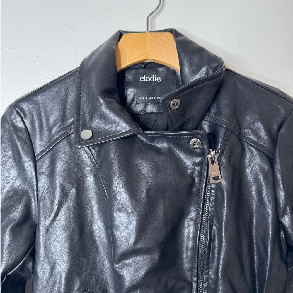 Elodie Black Faux Leather Full Zip Belted Moto Jacket Rocker Motorcycle Small - Picture 3 of 9